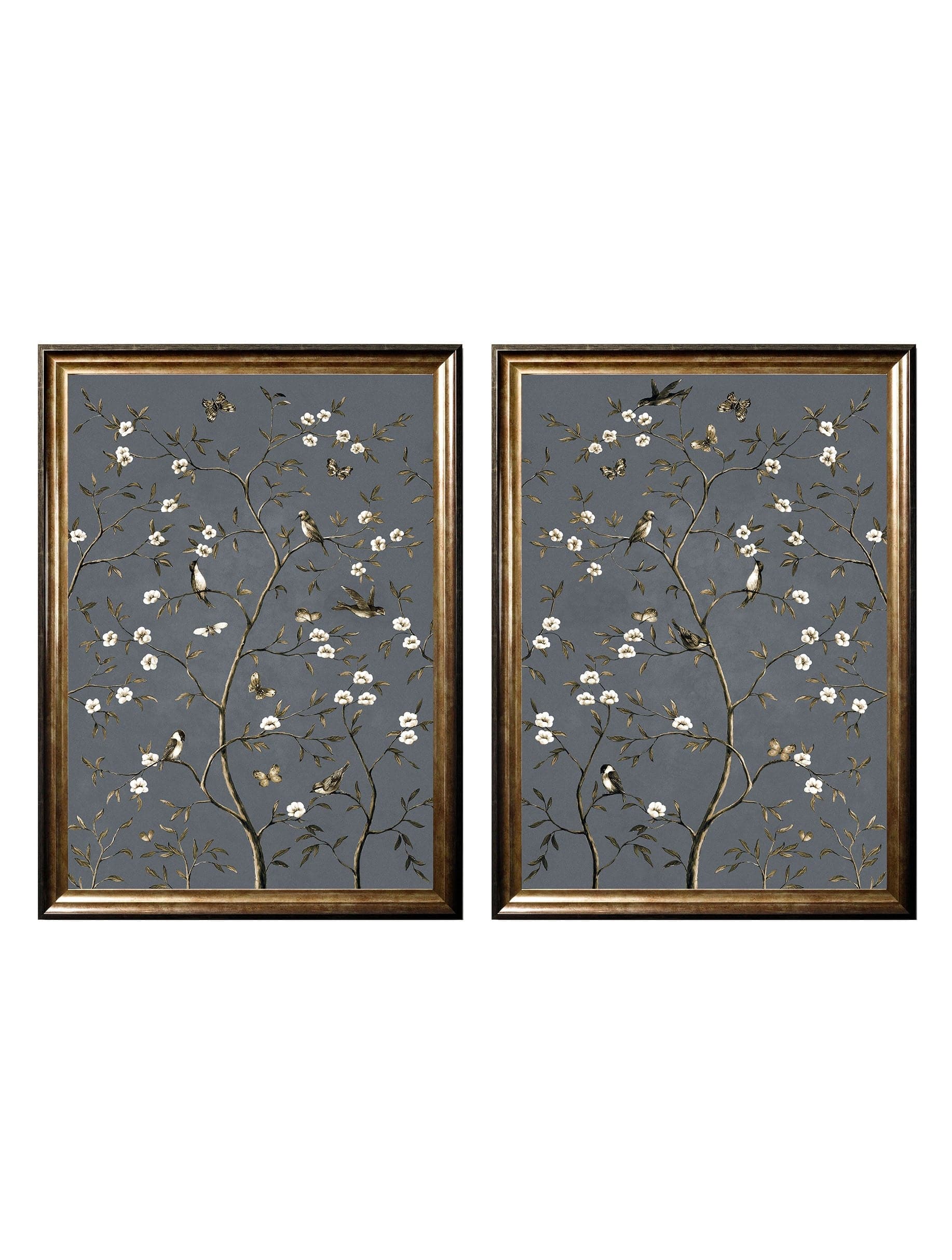 Tree of Life Grey Framed Botanical Prints – Round Wall Art Set of Two