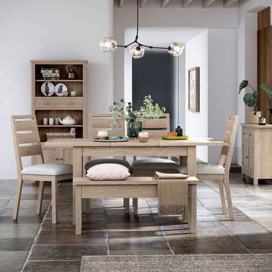 Modern Country Washed Oak Boucle Slatted Back Dining Chair - White