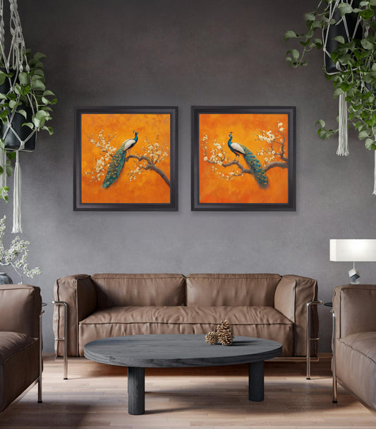 Peacocks In Saffron Garden - Black Hurstwood Square Frame - Blythe Living