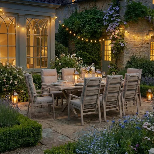 Maze - Valencia Reclining 6-8 Seat Aluminium Extending Garden Dining Set - Latte
includes 6 Reclining Chairs - Blythe Living