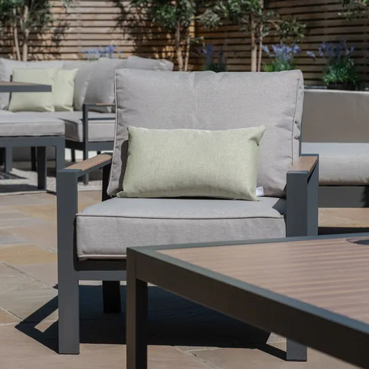 Maze - Vancouver Large Aluminium Corner Dining Set
with Rectangular Coffee Table & Armchair - Dove Grey - Blythe Living