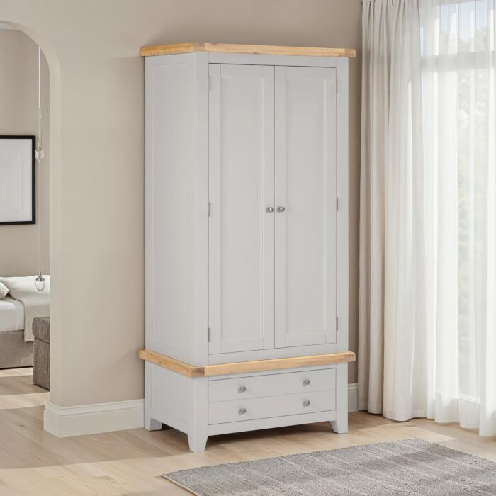 WINDSOR 2 DOOR 1 DRAWER WARDROBE - PEBBLE GREY/OAK
