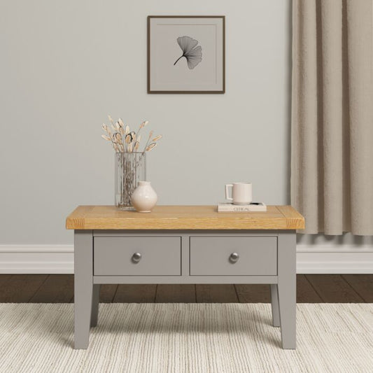 WINDSOR 2 DRAWER COFFEE TABLE - PEBBLE GREY/OAK