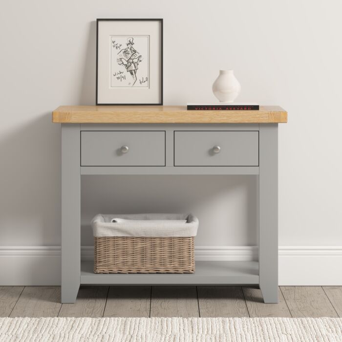 WINDSOR 2 DRAWER CONSOLE TABLE - PEBBLE GREY/OAK