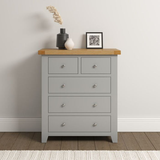 WINDSOR 3+2 DRAWER CHEST - PEBBLE GREY/OAK