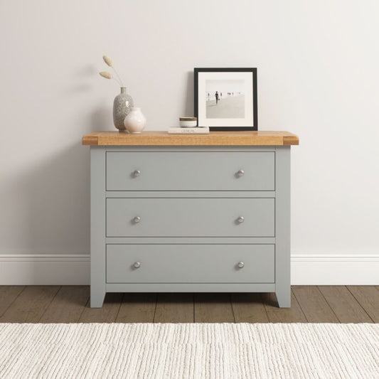 WINDSOR 3 DRAWER CHEST - PEBBLE GREY/OAK