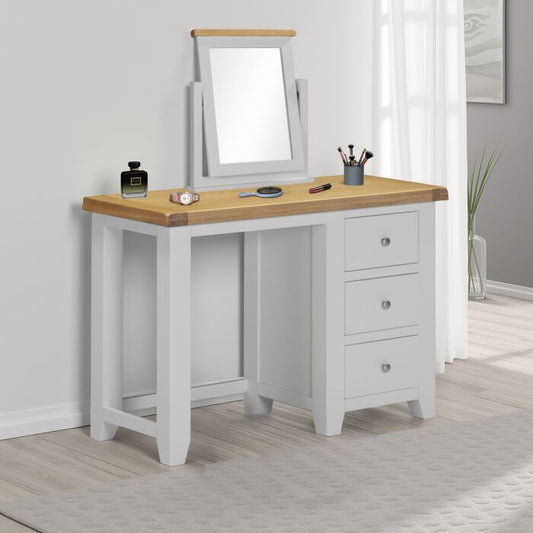 WINDSOR 3 DRAWER DRESSING TABLE AND MIRROR - PEBBLE GREY/OAK