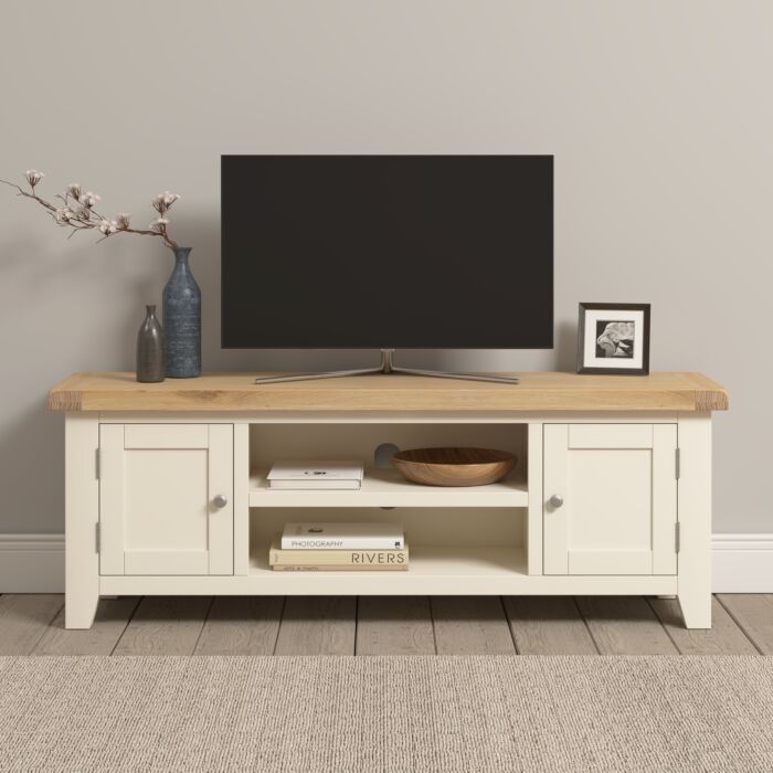 WINDSOR STRAIGHT TV UNIT - IVORY/OAK