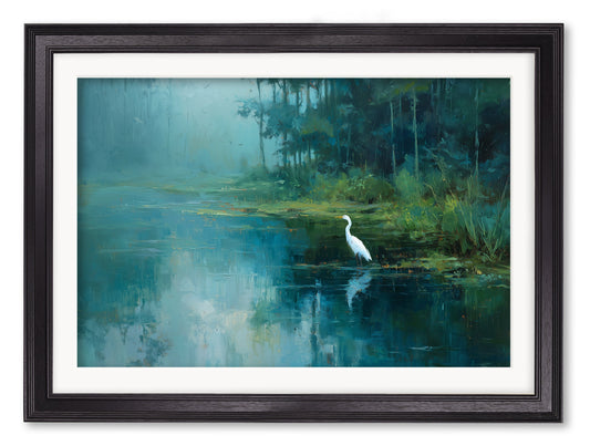 Misty Lake Great Egret - Black Hurstwood Frame - Blythe Living