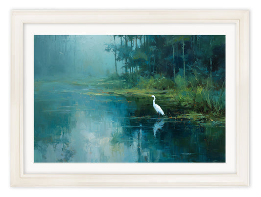 Misty Lake Great Egret - Cream Hurstwood Frame - Blythe Living