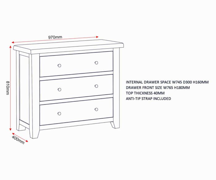 Windsor 3 drawer grey oak bedroom chest for sale free UK delivery
