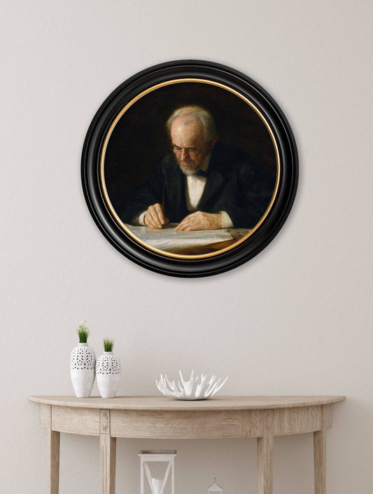 c.1882 The Writing Master - Thomas Eakins - Round Frame - Blythe Living