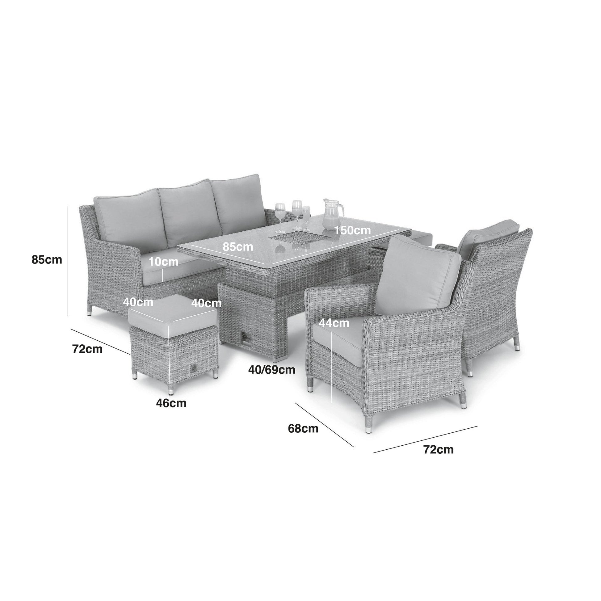 Maze - Oxford Sofa Rattan Dining Set with Ice Bucket & Rising Table - Blythe Living