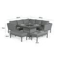 Maze - Outdoor Fabric Pulse Square Corner Dining Set with Fire Pit Table - Oatmeal - Blythe Living