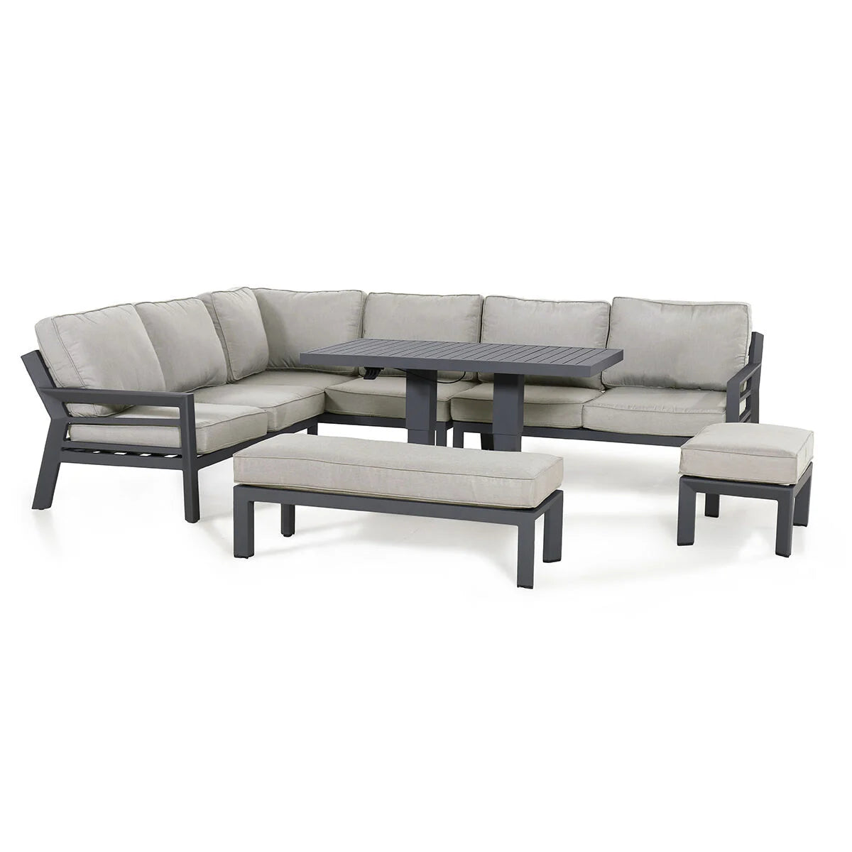 Maze - New York Aluminium Corner Dining Set with Rising Table - Dove Grey - Blythe Living