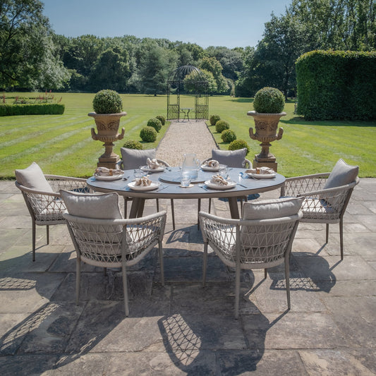 Maze - Monaco Rope Weave 6 Seat Oval Dining Set with Lazy Susan - Cool Linen - Blythe Living