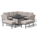 Maze - Outdoor Fabric Pulse Square Corner Dining Set with Fire Pit Table - Oatmeal - Blythe Living