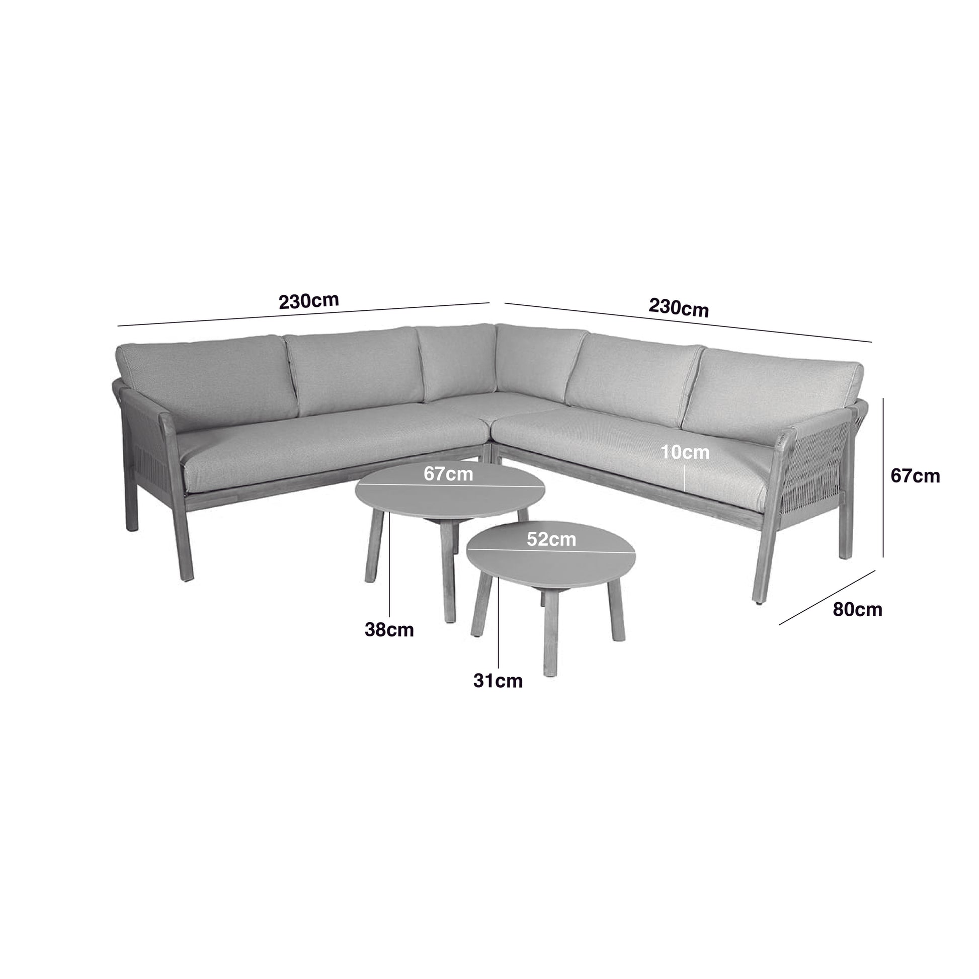 Maze - Martinique Rope Weave Corner Sofa Set with 2 Round Coffee Tables - Blythe Living