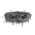 Maze - Outdoor Fabric Pulse Square Corner Dining Set with Fire Pit Table - Charcoal - Blythe Living