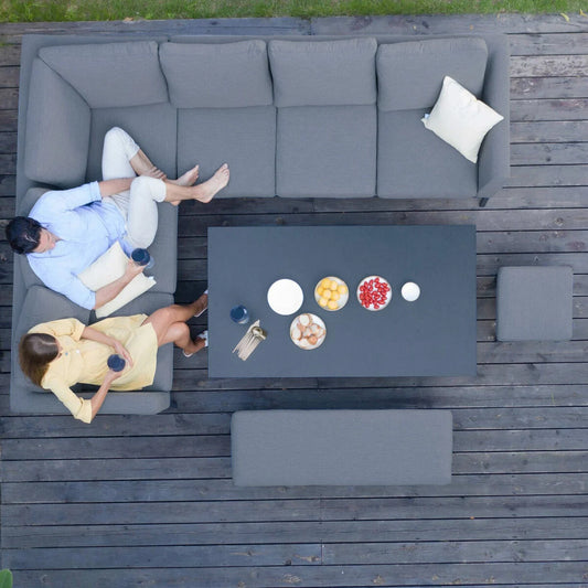 Maze - Outdoor Fabric Pulse Rectangular Corner Dining Set with Rising Table - Flanelle - Blythe Living