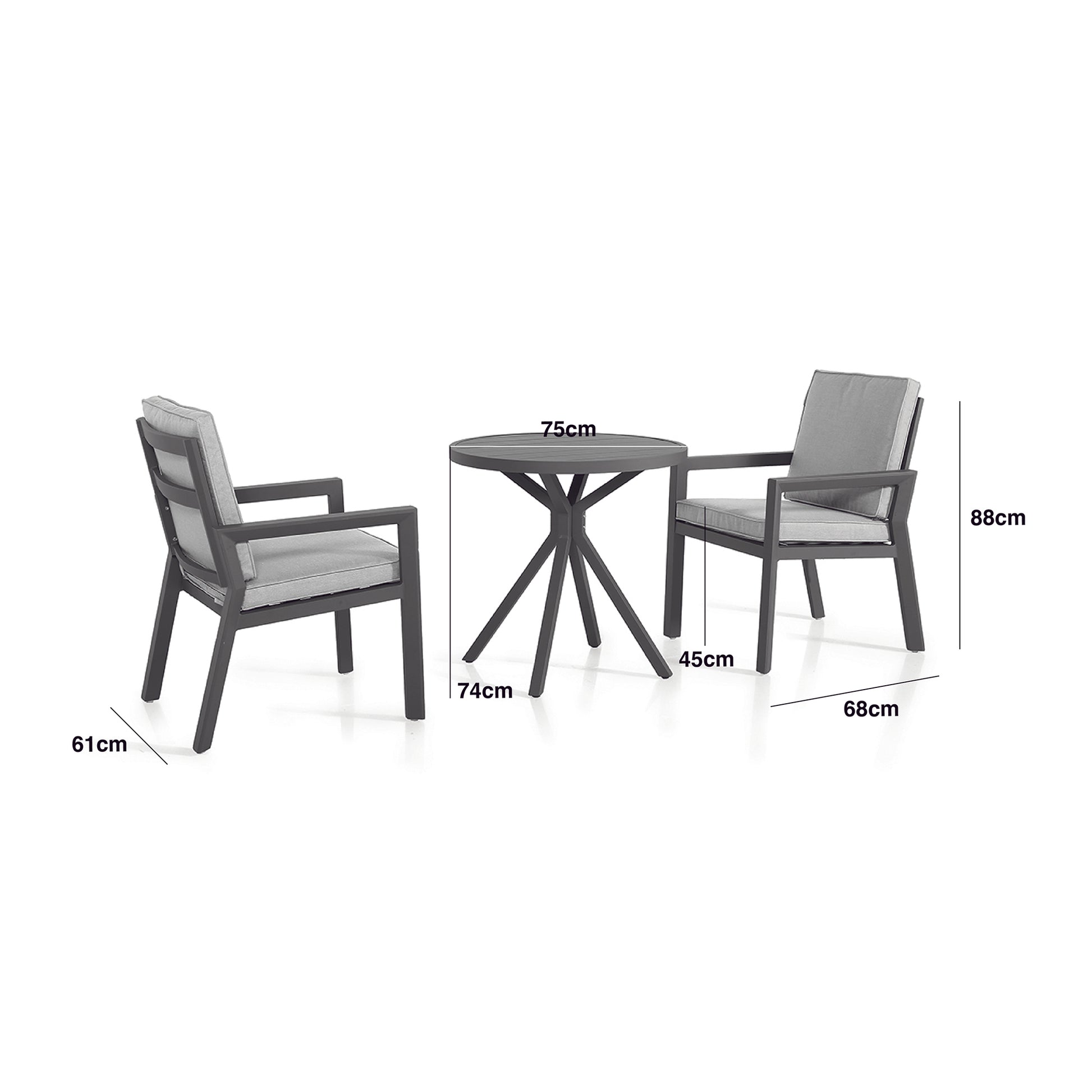 Maze - New York 3 Piece Aluminium Bistro Set - Dove Grey - Blythe Living