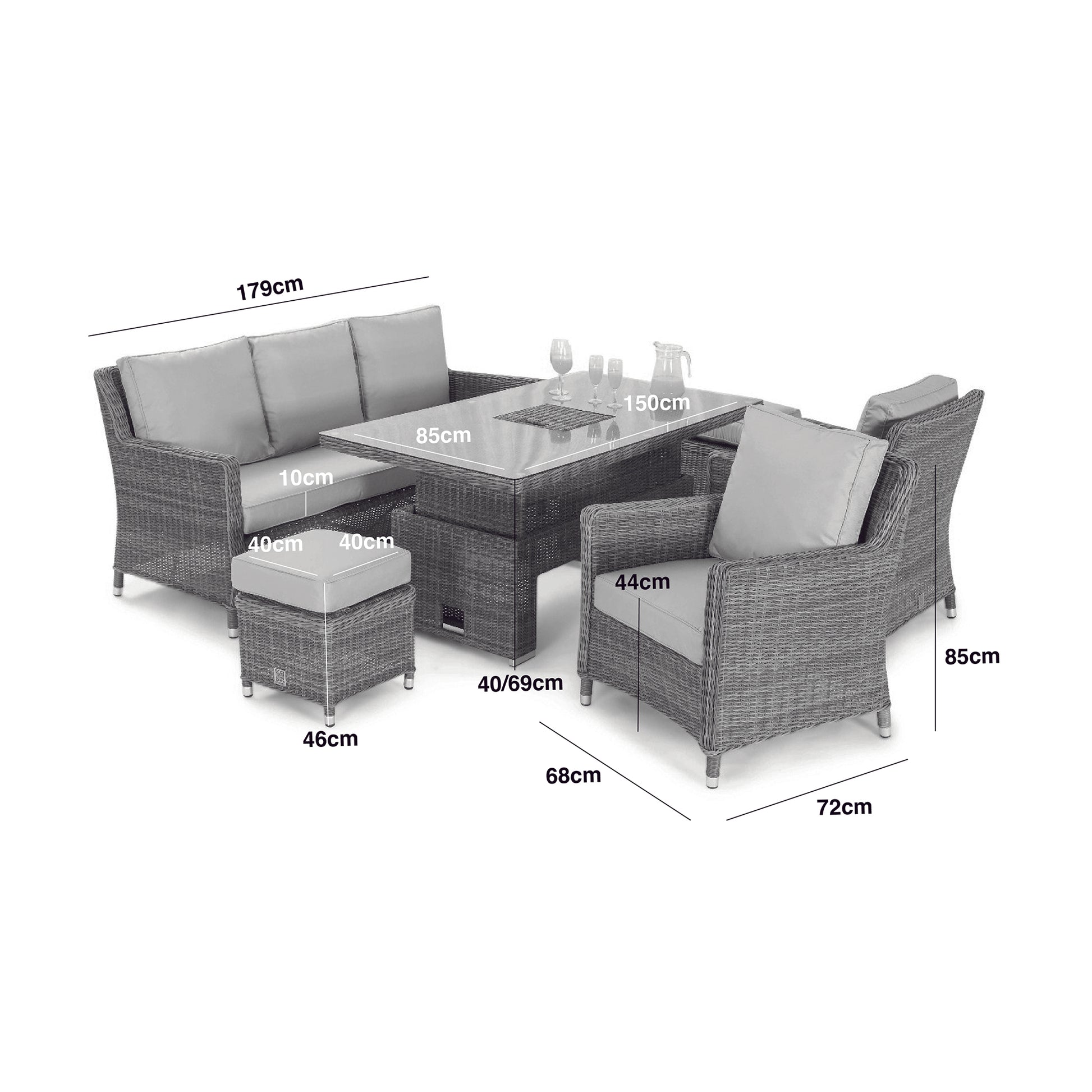 Maze - Winchester Sofa Rattan Dining Set with Ice Bucket & Rising Table - Blythe Living