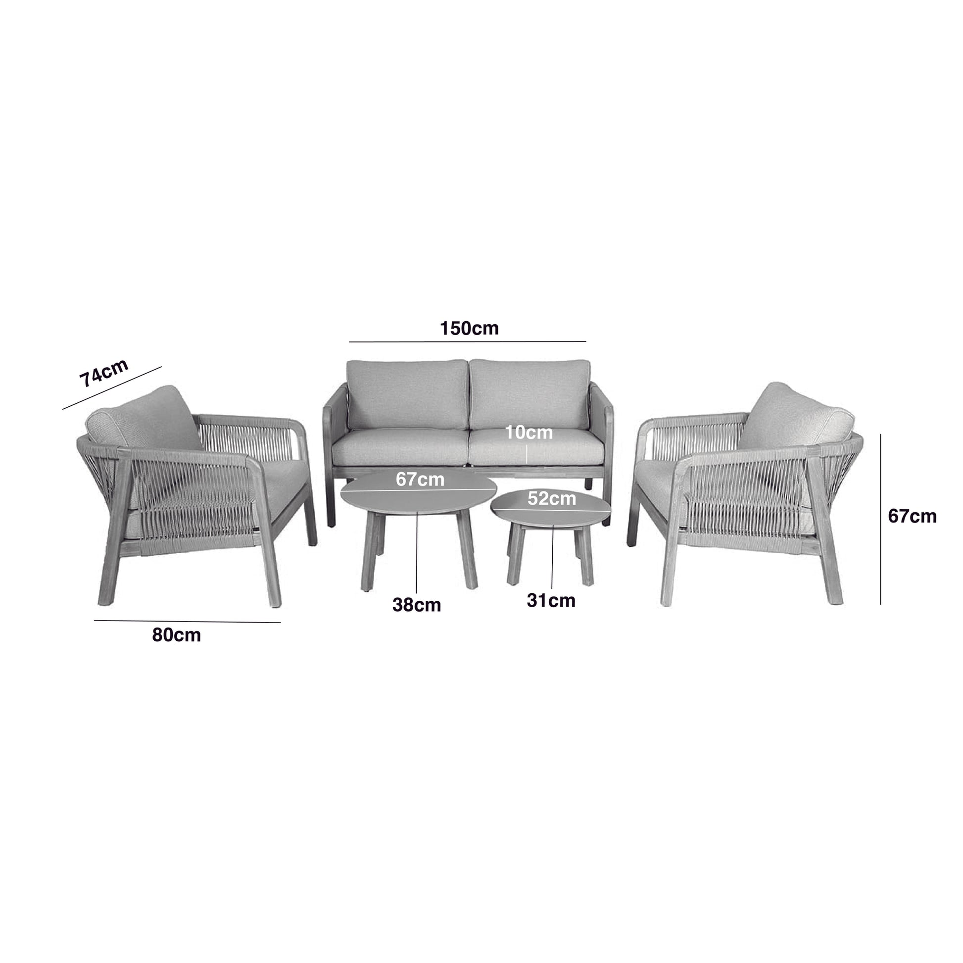 Maze - Martinique Rope Weave 2 Seat Sofa Set with 2 Lounge Armchairs & 2 Round Coffee Tables - Blythe Living