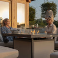 Maze - Outdoor Fabric Pulse Square Corner Dining Set with Fire Pit Table - Oatmeal - Blythe Living