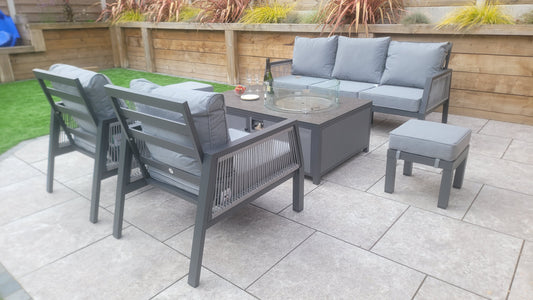 Bettina 3 Seat Sofa + 2 Armchairs & Gas Fire Pit Table