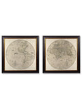 c.1660 Map of the World in Two Hemispheres | Vintage 17th Century Eastern & Western Globe Prints 70x70cm | Handcrafted British Framed Wall Art