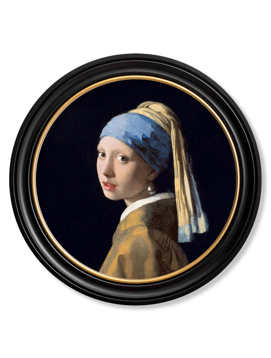 c.1665 Girl with a Pearl Earring - Round Frame J Vermeer