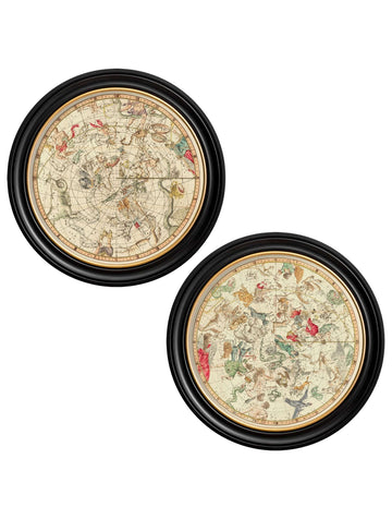 c.1820 Map of Constellations - Round Frame