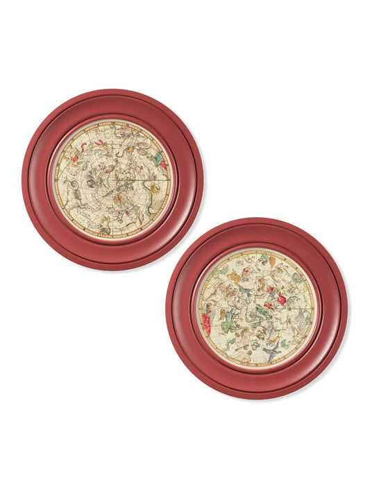 c.1820 Map of Constellations - Round Frame Red