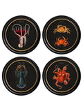c.1876 Marine Animals Vintage Sea Life Prints in Black Round Frames – Set of Four