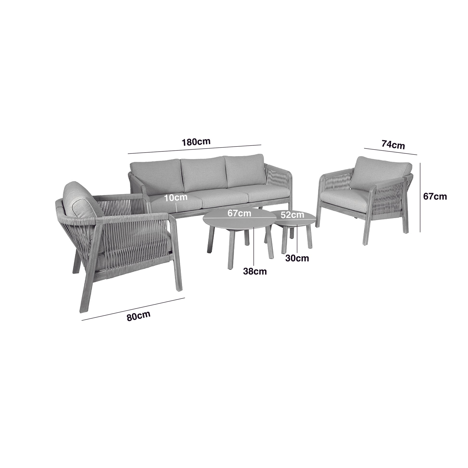 Maze - Martinique Rope Weave 3 Seat Sofa Set with 2 Lounge Armchairs & 2 Round Coffee Tables - Blythe Living