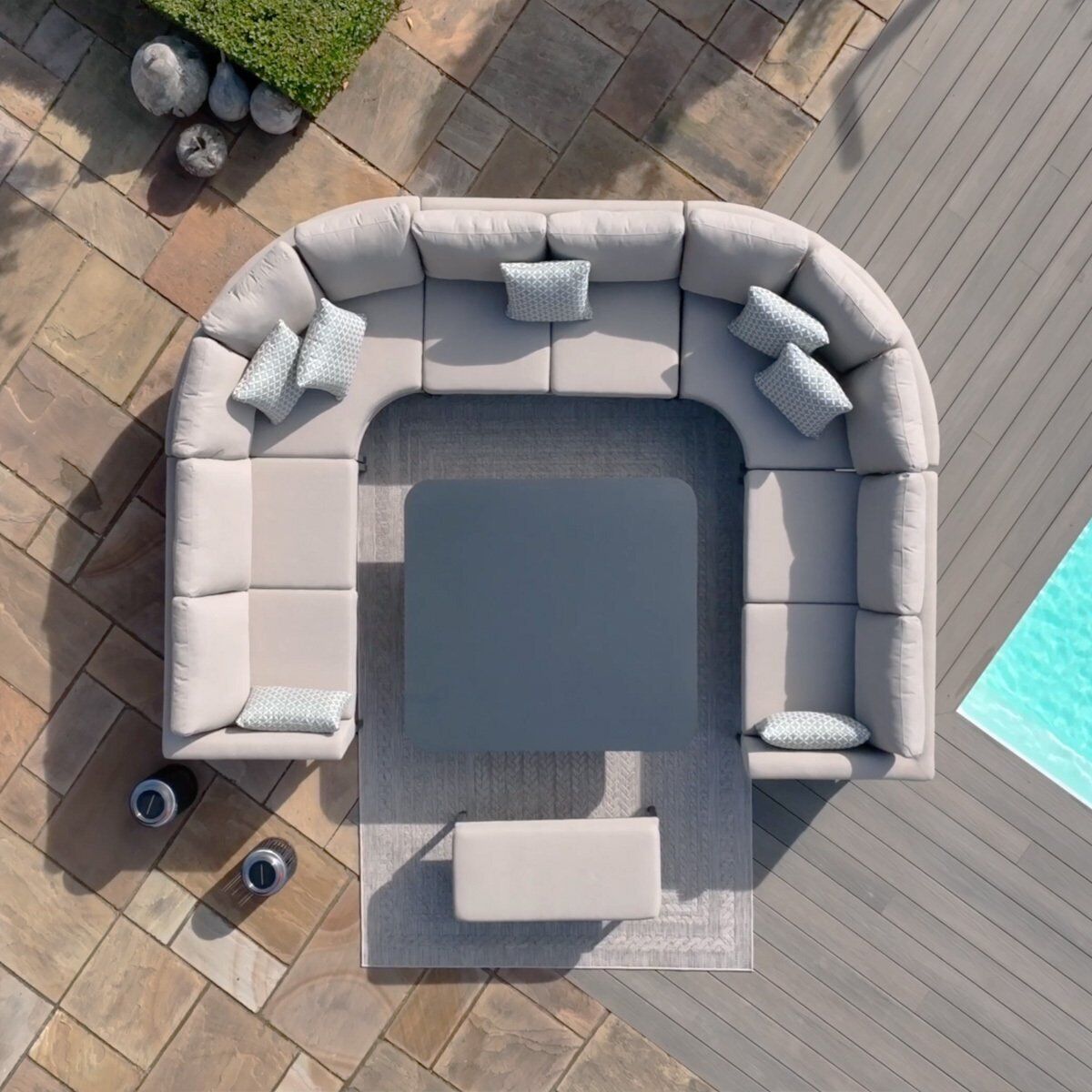 Maze - Outdoor Fabric Pulse U Shape Corner Dining Set with Rising Table - Oatmeal - Blythe Living