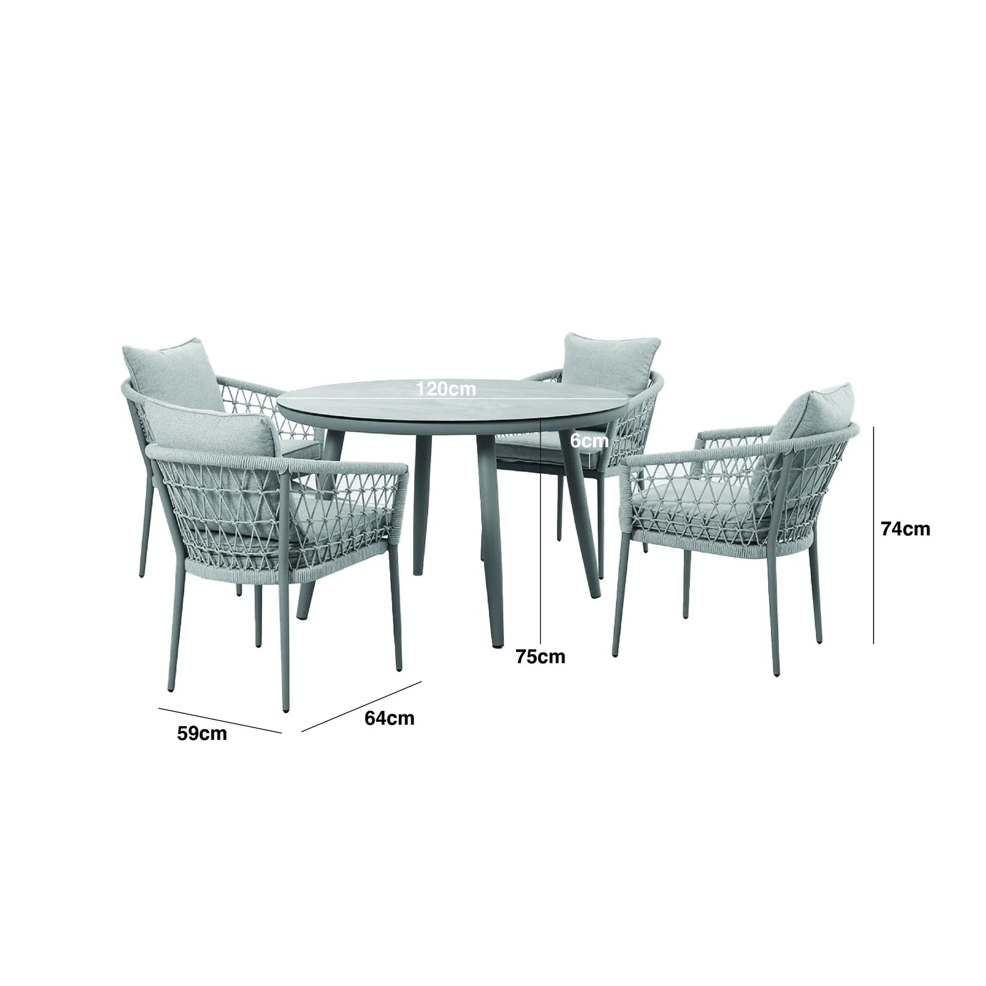 Maze - Monaco Rope Weave 4 Seat Round Dining Set with Lazy Susan - Cool Linen - Blythe Living