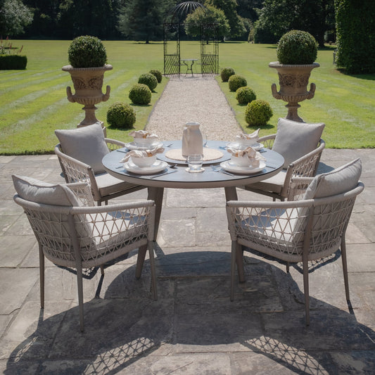 Maze - Monaco Rope Weave 4 Seat Round Dining Set with Lazy Susan - Cool Linen - Blythe Living