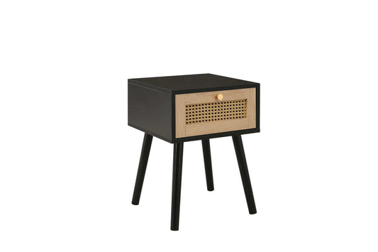 Croxley 1 Drawer Rattan Bedside Black