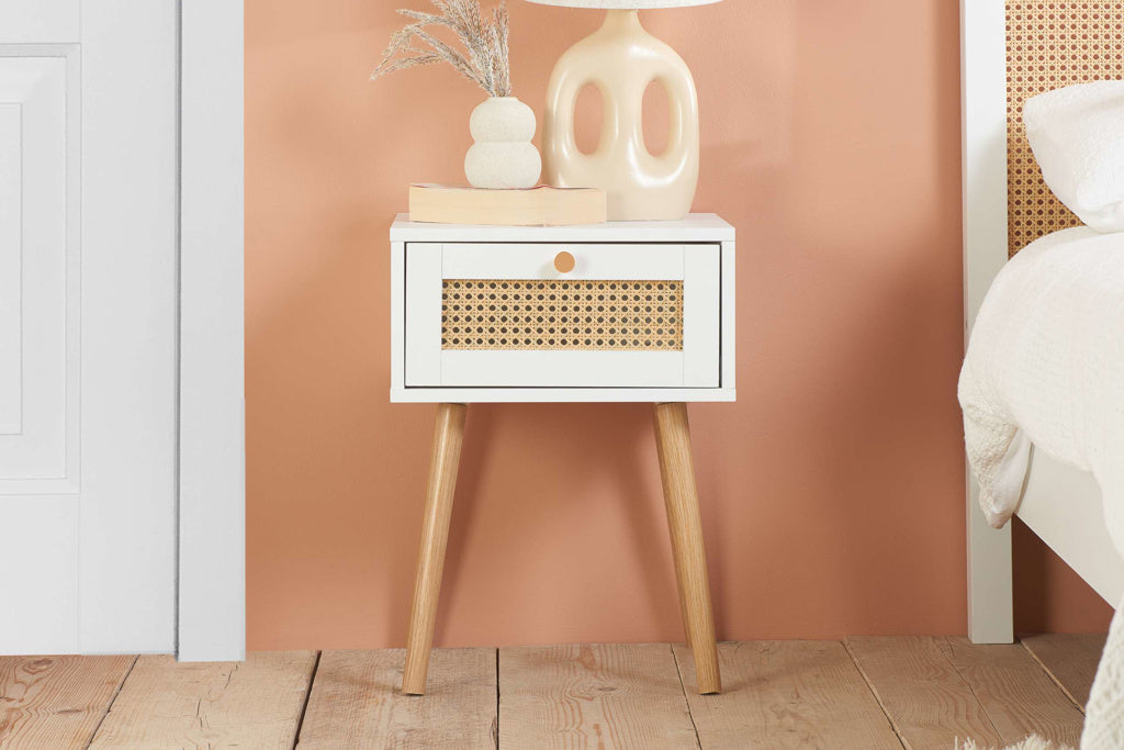 Croxley 1 Drawer Rattan Bedside White