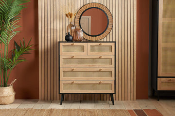 Croxley 5 Drawer Rattan Chest Black