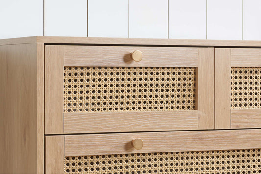 Croxley 5 Drawer Rattan Chest Oak