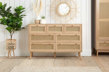 Croxley 7 Drawer Rattan Chest Oak