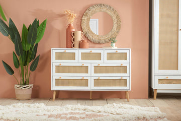 Croxley 7 Drawer Rattan Chest White