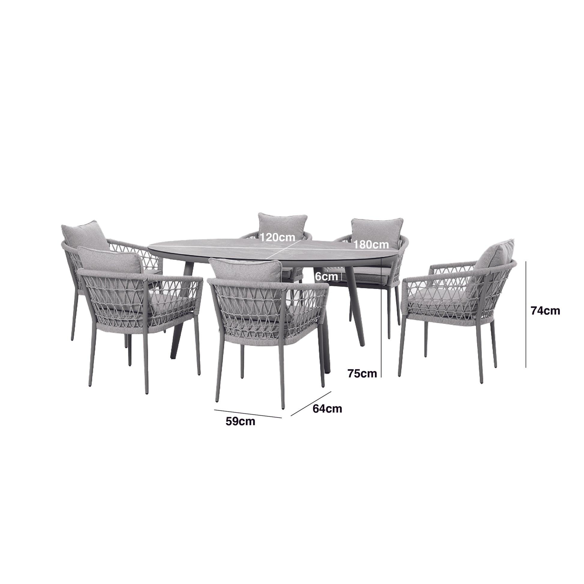 Maze - Monaco Rope Weave 6 Seat Oval Dining Set with Lazy Susan - Cool Linen - Blythe Living