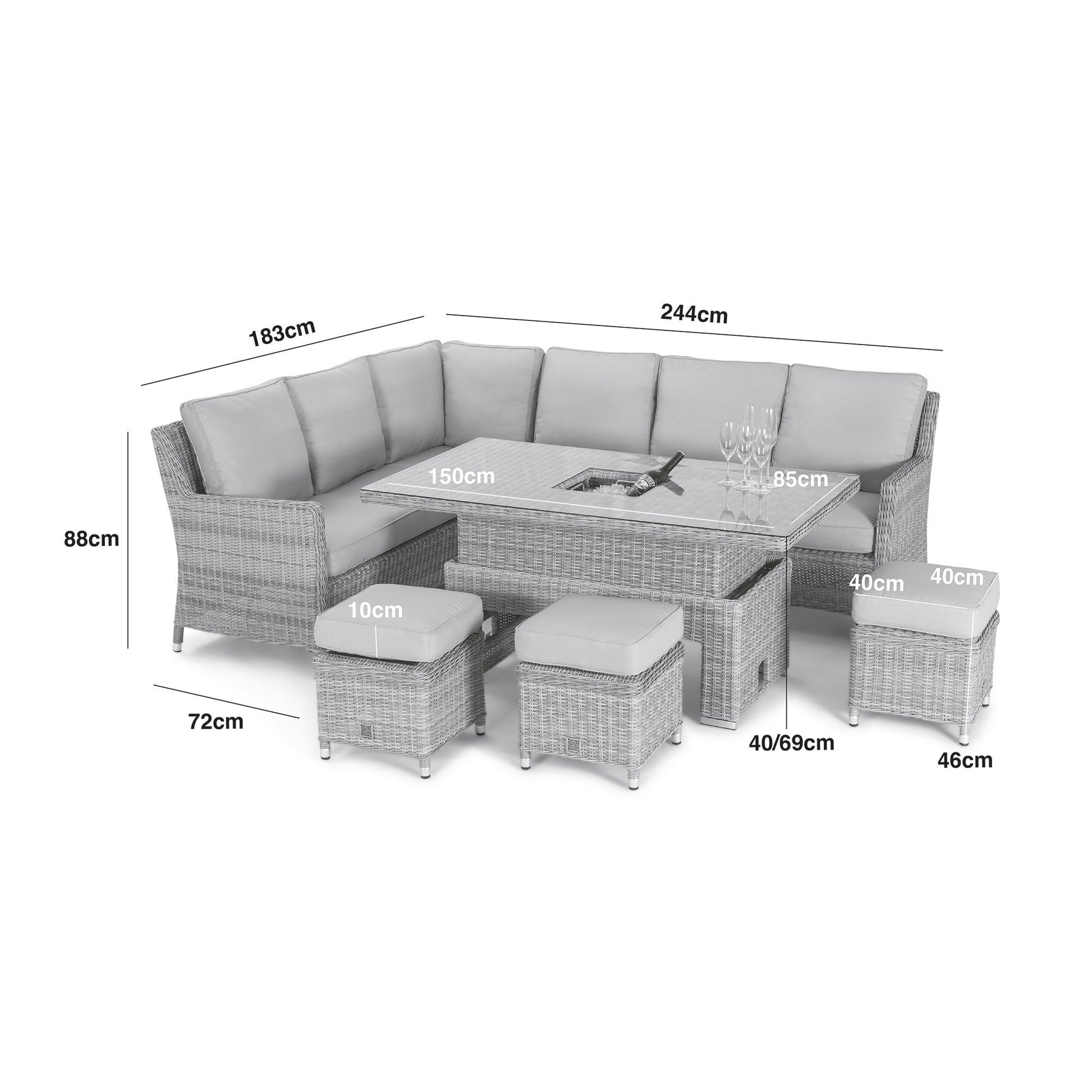 Maze - Oxford Rattan Corner Dining Set with Ice Bucket & Rising Table - Blythe Living