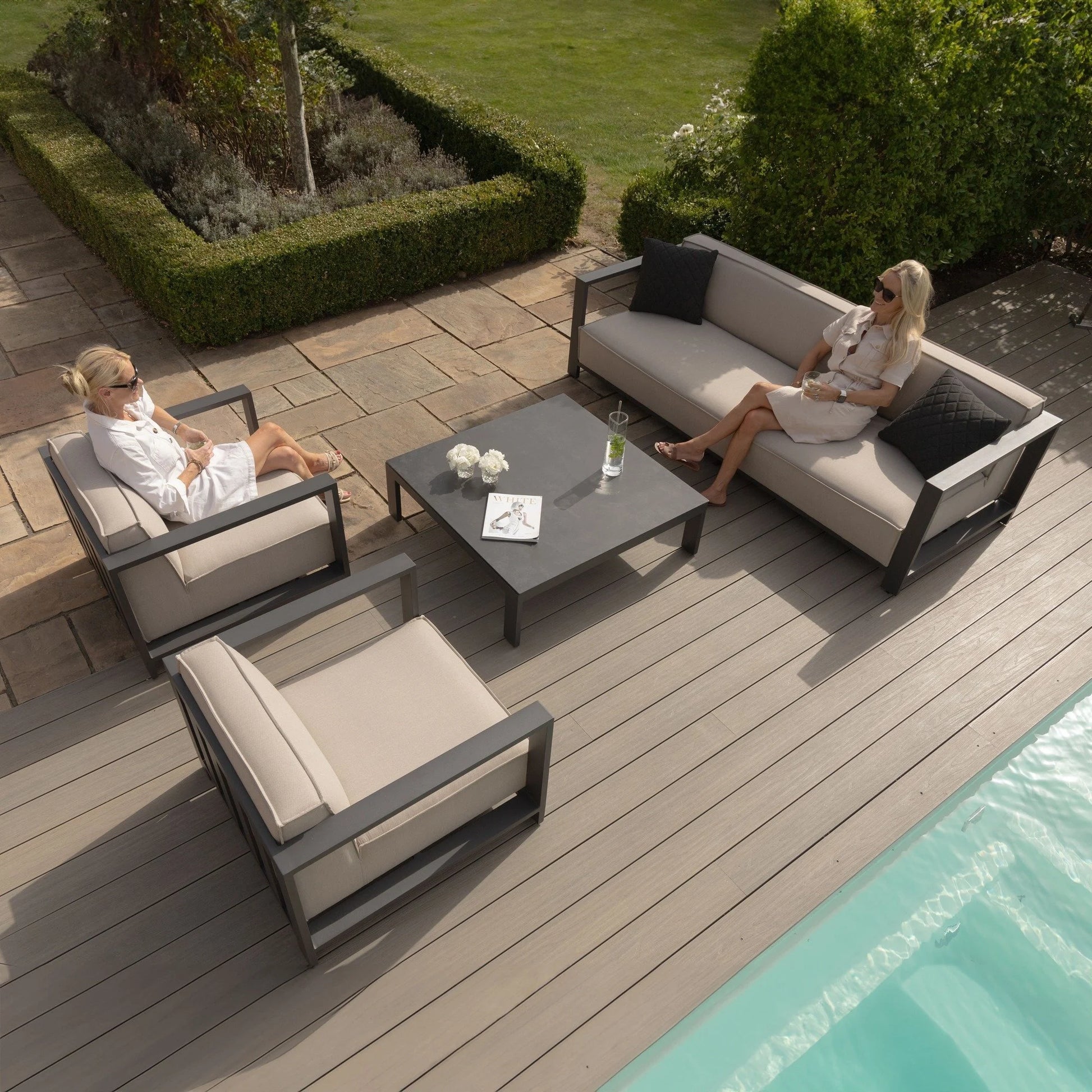 Maze - Outdoor Fabric Ibiza 3 Seat Sofa Set with Square Coffee Table - Oatmeal - Blythe Living