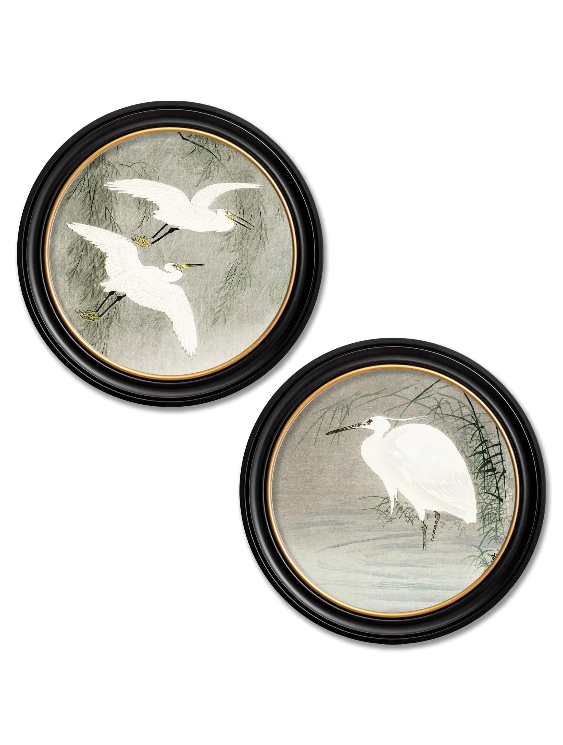 c.1910 Little Egrets - Ohara Koson in Round Frames - Blythe Living