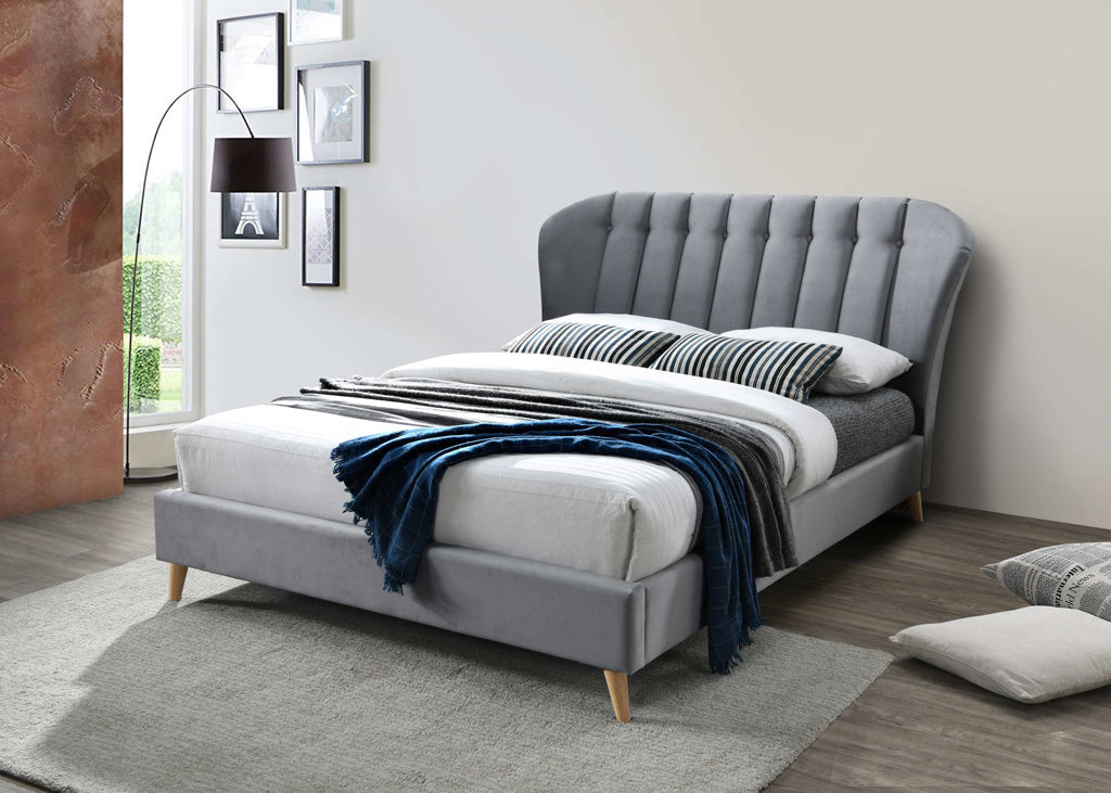 Elm Fabric Bed Grey Velvet