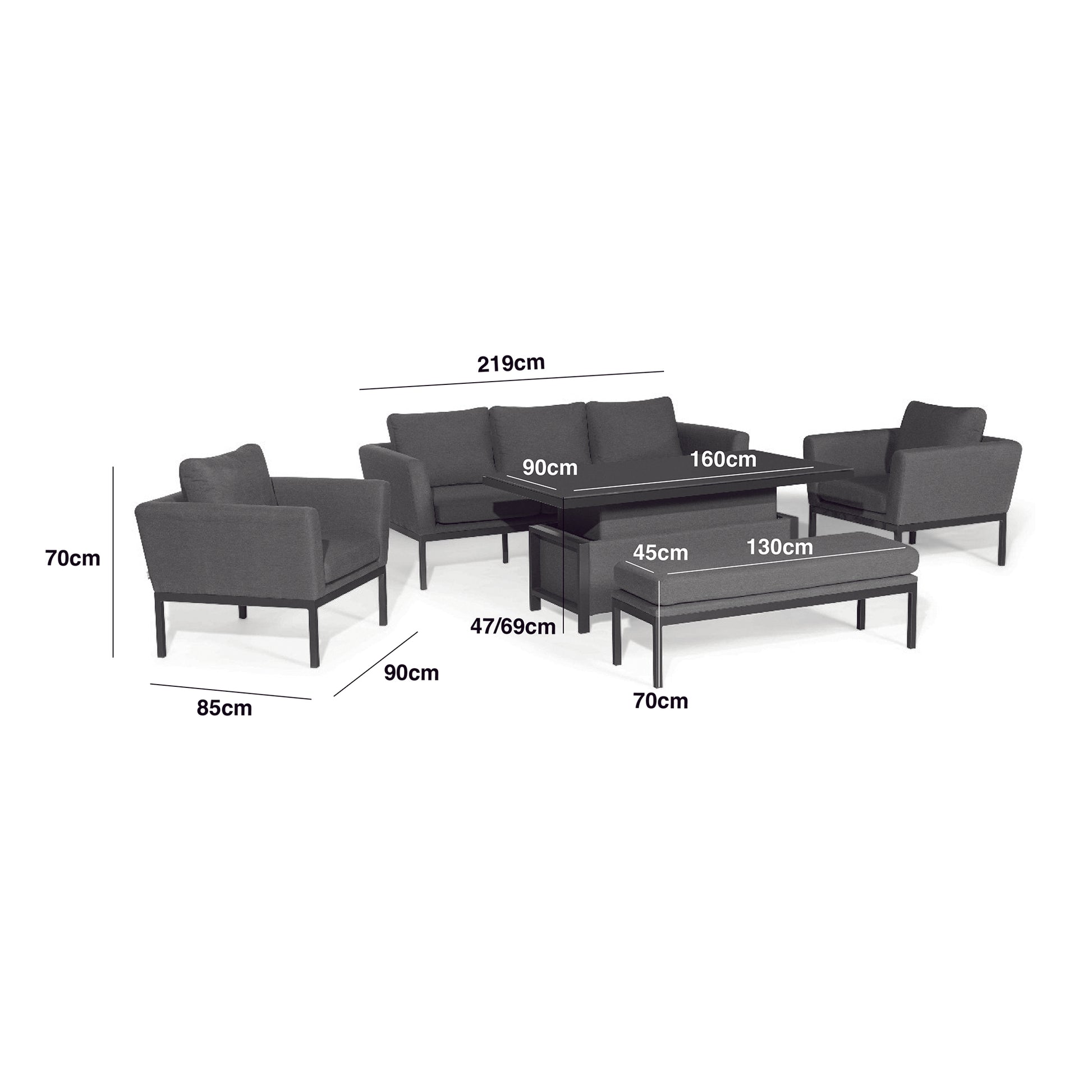 Maze - Outdoor Fabric Pulse 3 Seat Sofa Set with Rising Table - Oatmeal - Blythe Living